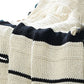 Kai 50 x 70 Throw Blanket with Fringes Soft Knitted Cotton Ivory Black By Casagear Home BM287507