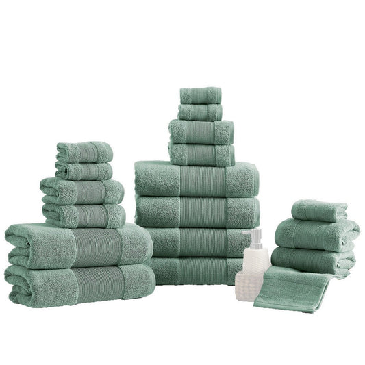 Lyra 18 Piece Ultra Soft Towel Set, Absorbent Textured Cotton, Sage Green By Casagear Home