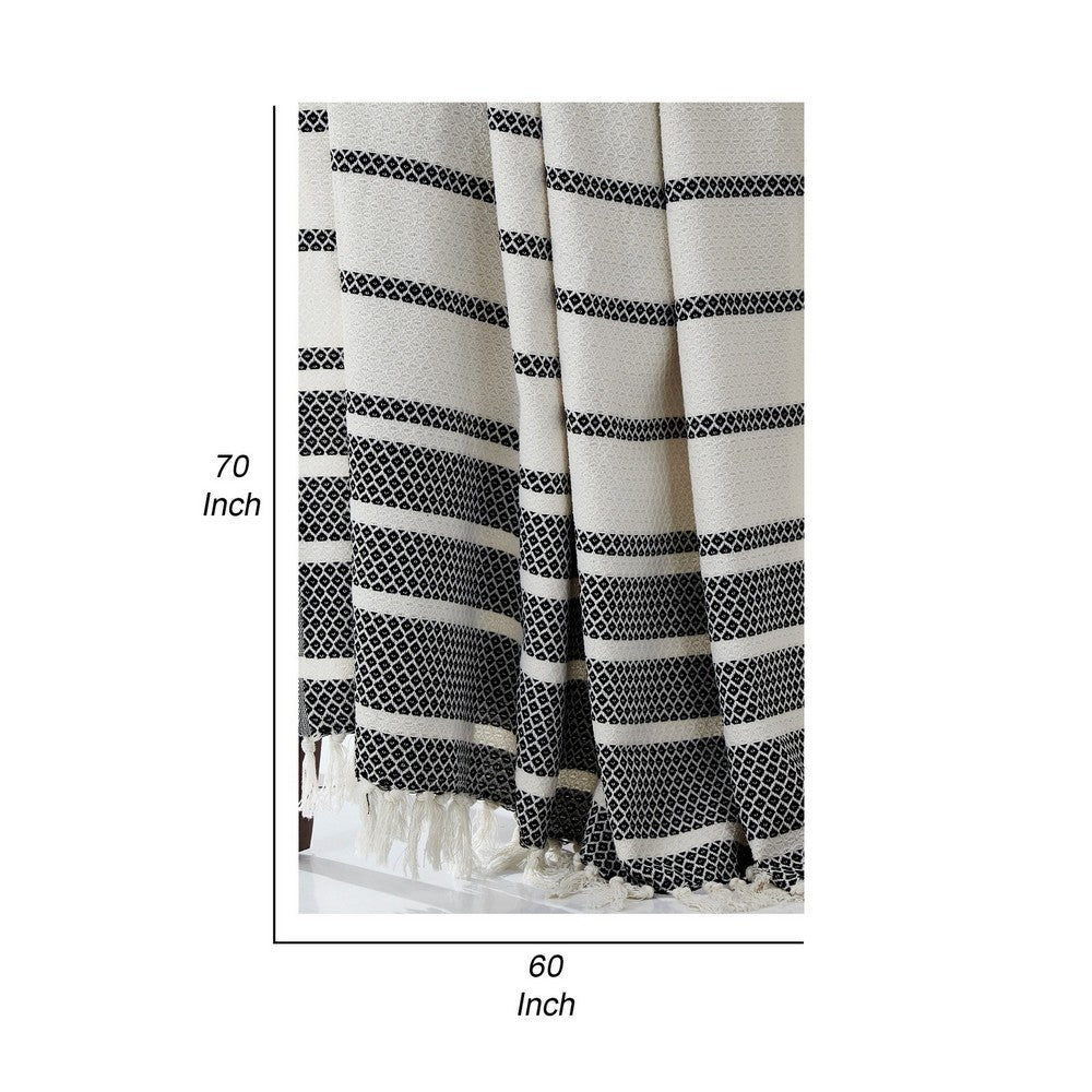 Ida 60 x 70 Throw Blanket with Knitted Cotton Black and White Stripes By Casagear Home BM287531
