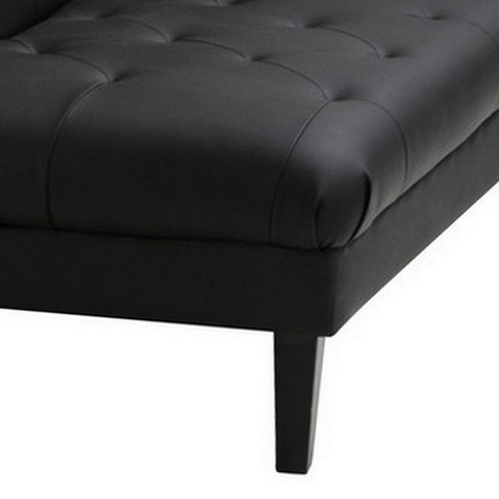 Ella 77 Inch Chaise with Pillow Deep Button Tufted Black Vegan Leather By Casagear Home BM287580