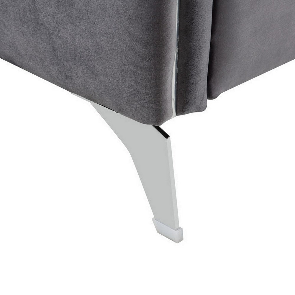 77 Inch Modern Sofa Vertical Quilted Design Light Gray Velvet Fabric By Casagear Home BM287581