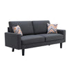 Gala Sofa Smooth Dark Gray Linen Fabric 2 Pillows Black Solid Wood Frame By Casagear Home BM287582