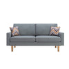 Gala Sofa, Crisp Light Gray Linen Fabric, 2 Pillows, Brown Solid Wood Frame By Casagear Home