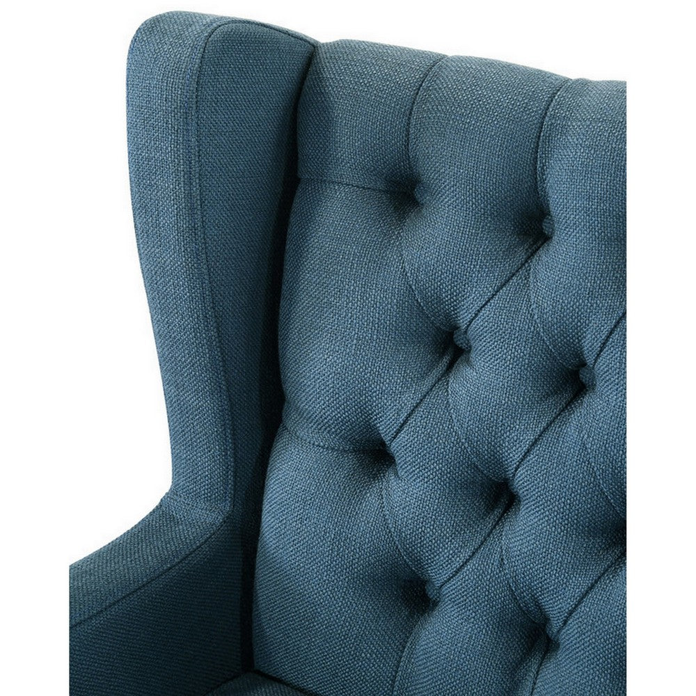 Keva 31 Inch Accent Chair Deep Button Tufted Wingback Smooth Blue Fabric By Casagear Home BM287588