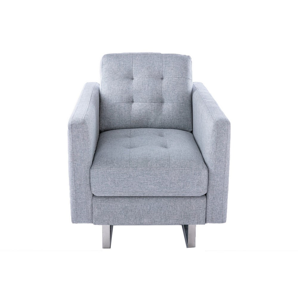 Lewa 34 inch Modern Accent Armchair Silver Metal Legs Tufted Light Gray By Casagear Home BM287601