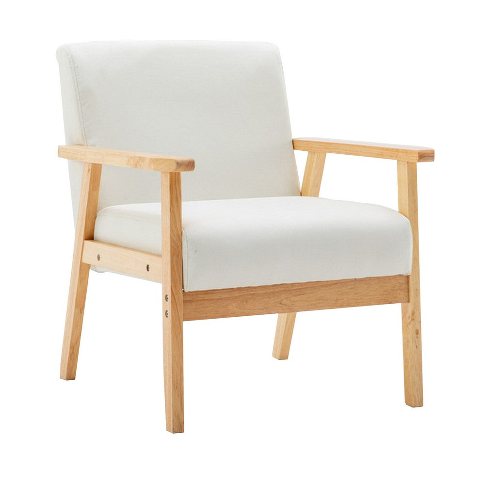 Colin 26 Inch Modern Chair, Padded Cushions, Wood Arms and Legs, Beige By Casagear Home