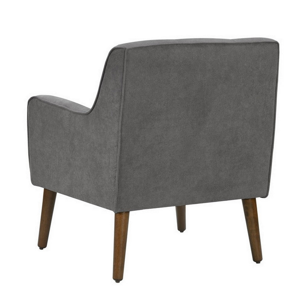 Kina 28 Inch Accent Chair Gray Fabric Button Tufted Angled Wood Legs By Casagear Home BM287623
