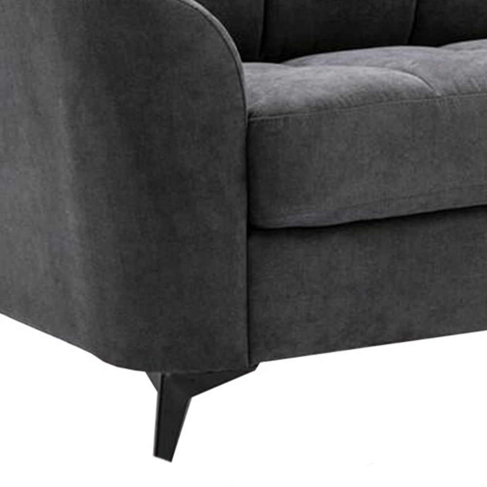 Odin 79 Inch Modern Sofa with Tufted Cushioning Black Frame Gray Velvet By Casagear Home BM287624