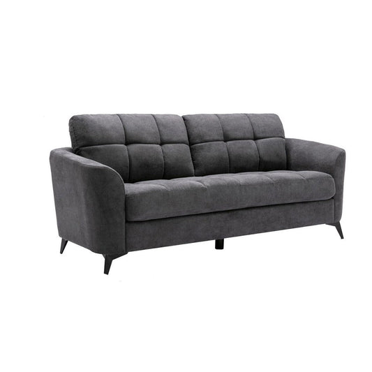 Odin 79 Inch Modern Sofa with Tufted Cushioning, Black Frame, Gray Velvet By Casagear Home