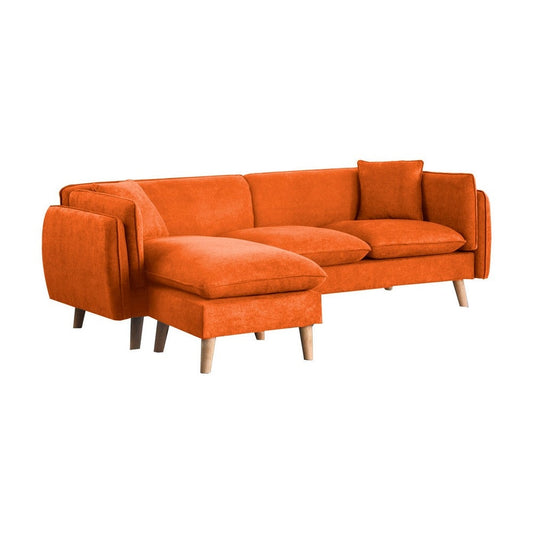 Maci 87 Inch Sectional Sofa, Reversible Chaise, Orange Fabric, Wood Legs By Casagear Home