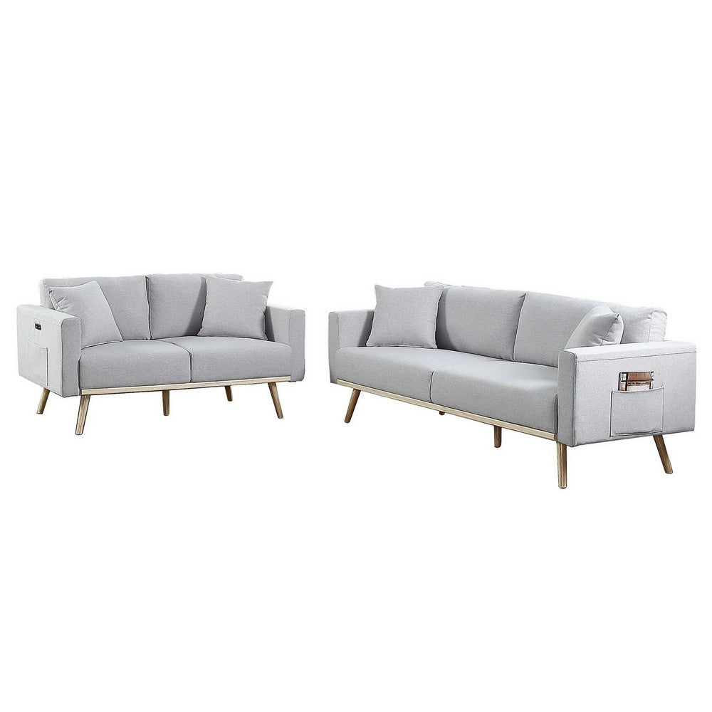 Mico Sofa Set | 75" | USB Ports | 2 Piece | Light Gray