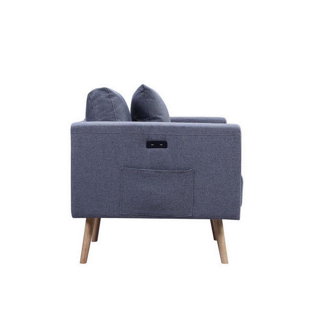 Mico 33 Inch Modern Sofa Chair with USB Ports and Pocket Dark Gray Fabric By Casagear Home BM287643