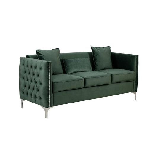 Zion 73 Inch Modern Accent Sofa, Deep Button Tufted Sides, Green Velvet By Casagear Home