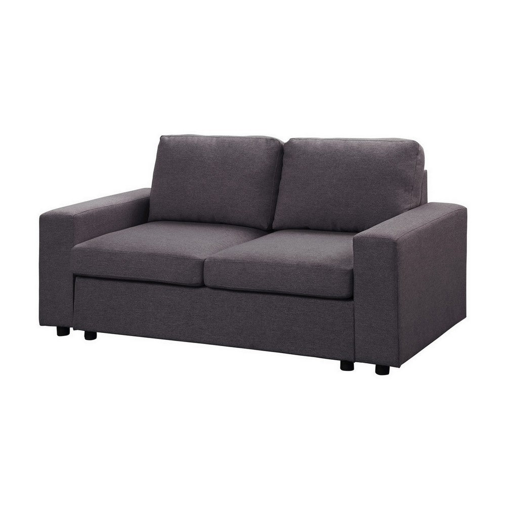 Felix 68 Inch Modern Loveseat with Padded Seats and Back, Dark Gray, Black By Casagear Home