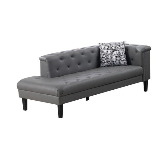 Ella 77 Inch Chaise with Pillow, Deep Button Tufted, Gray Vegan Leather By Casagear Home