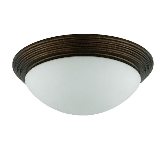 Jesse 12 Inch Modern Ceiling Lamp with Glass Dome Shade, Rust Trim, White By Casagear Home