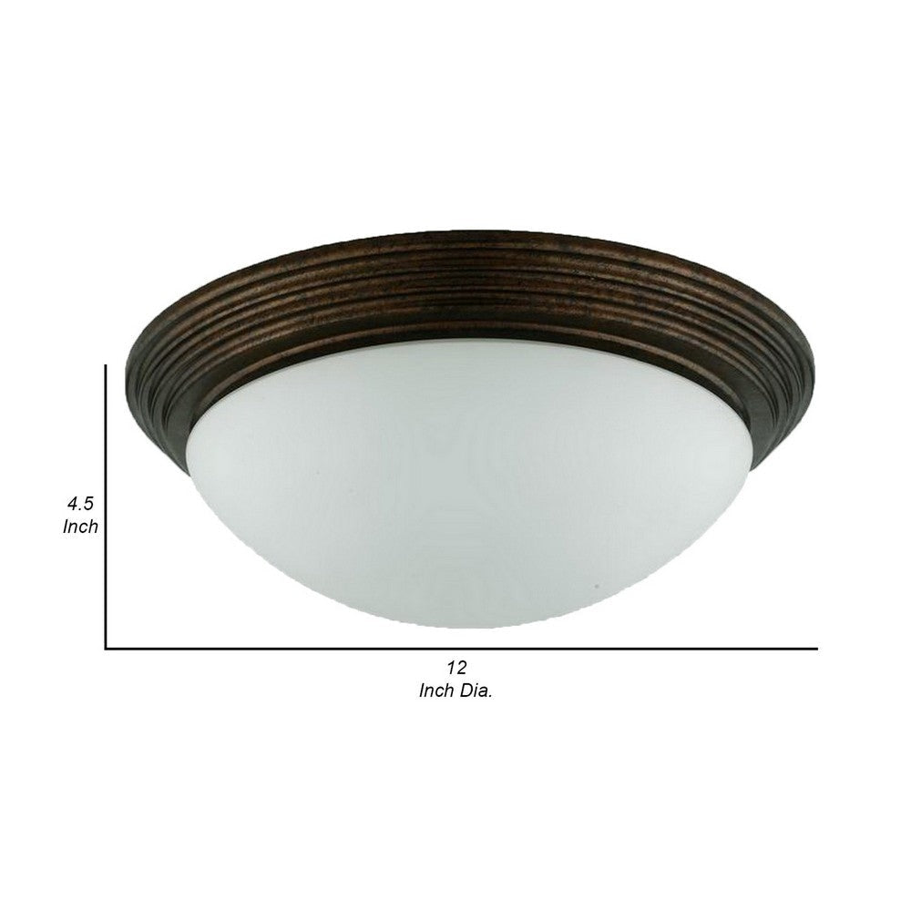 Jesse 12 Inch Modern Ceiling Lamp with Glass Dome Shade Rust Trim White By Casagear Home BM287695