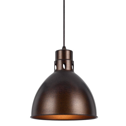 Nico 10 Inch Modern Pendent Light, Rust Brown Metal Shade, Clean SIlhouette By Casagear Home