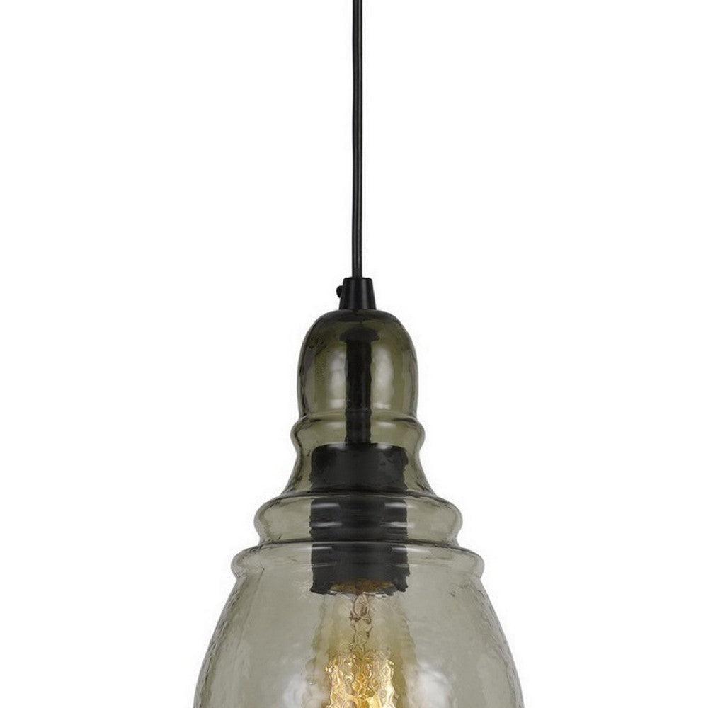 6 Inch Modern LED Pendent Light Rippled Glass Shade Smoky Finish Black By Casagear Home BM287707