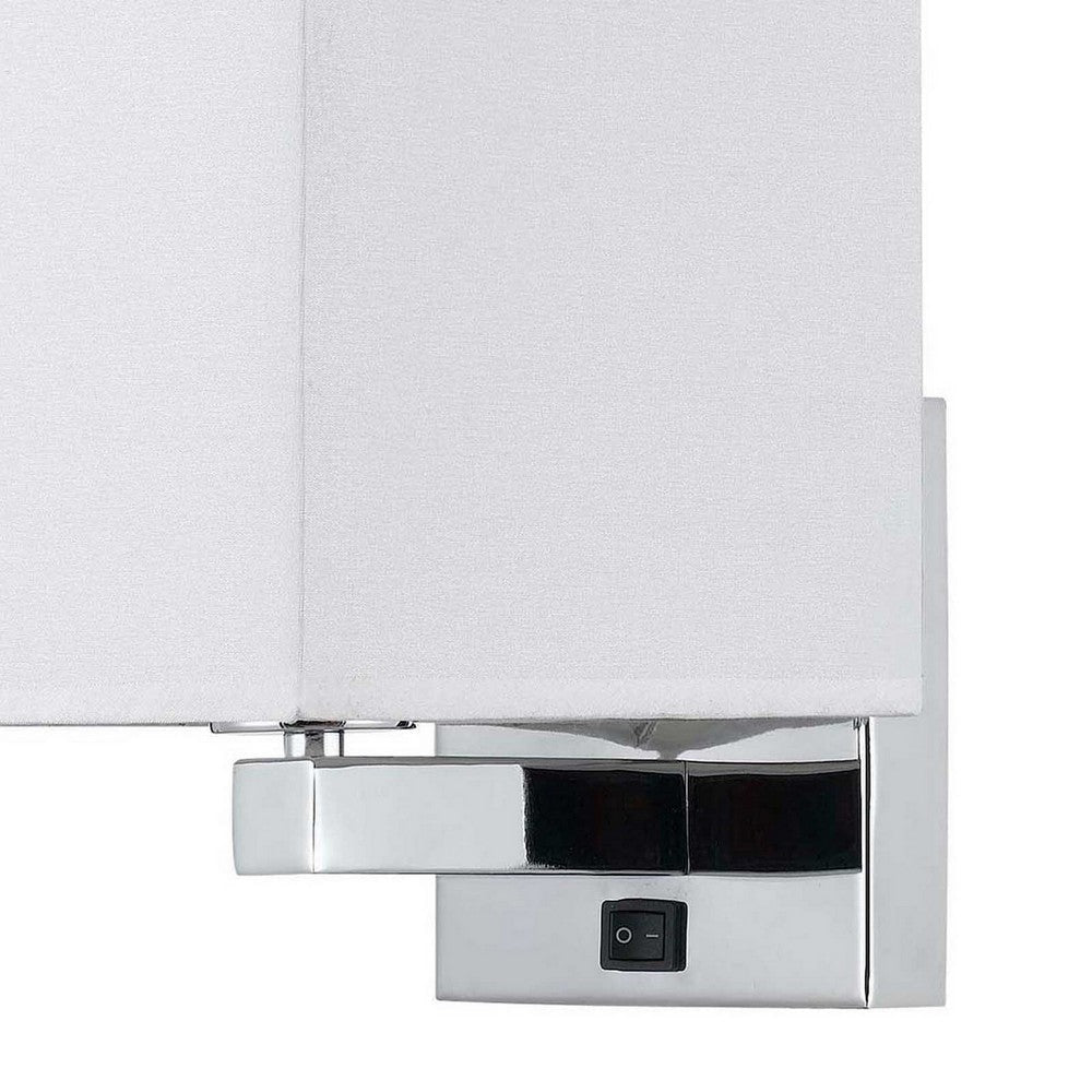 12 Inch Modern Wall Lamp with Fabric Shade On Off Rocker Switch White By Casagear Home BM287709