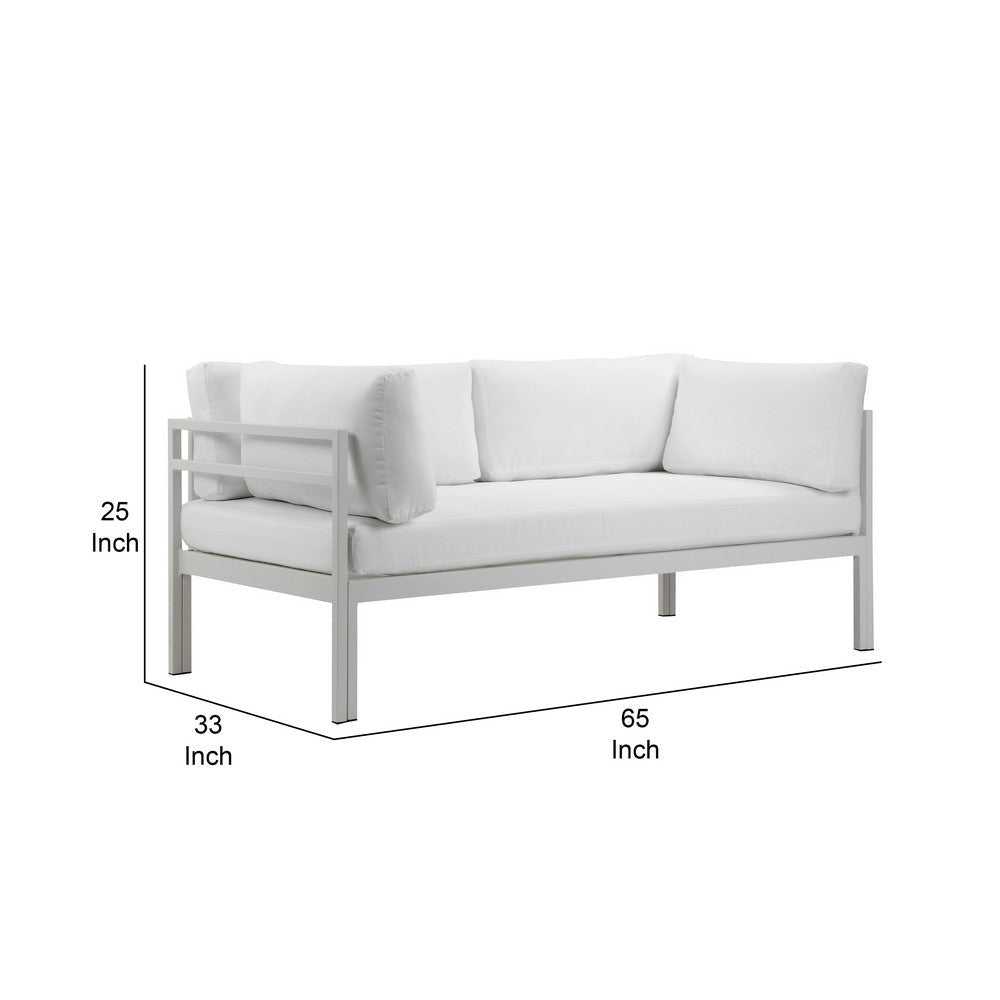 Cilo 65 Inch Outdoor Sofa White Water Resistant Fabric Aluminum Frame By Casagear Home BM287723
