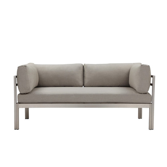 Cilo 65 Inch Outdoor Sofa, Smooth Gray Water Resistant Fabric, Aluminum By Casagear Home