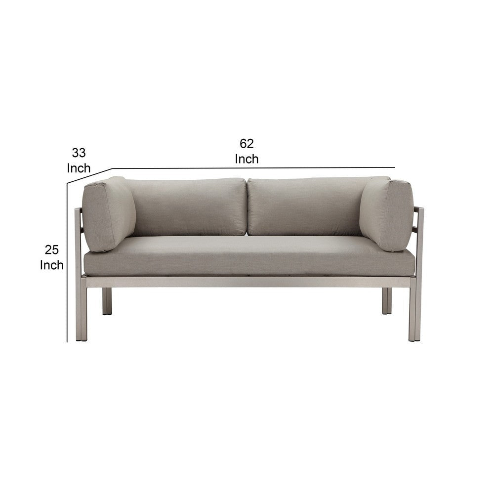 Cilo 65 Inch Outdoor Sofa Smooth Gray Water Resistant Fabric Aluminum By Casagear Home BM287724