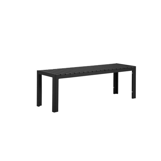 Theo 53 Inch Outdoor Bench, Black Aluminum Frame, Plank Style Seat Surface By Casagear Home