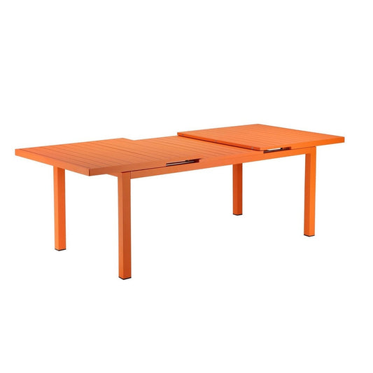 Meta 95 Inch Extendable Dining Table, Orange Aluminum Frame, Plank Top By Casagear Home