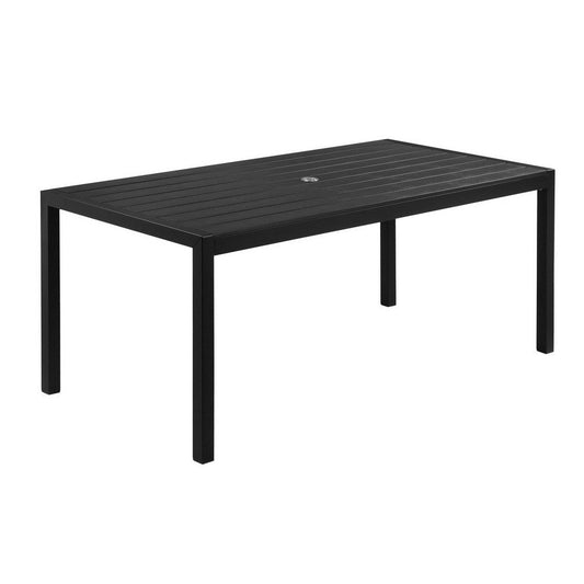 Fifi 71 Inch Outdoor Dining Table, Polyresin Top, Black Aluminum Frame By Casagear Home
