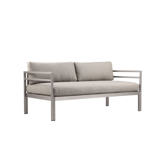 Billy 65 Inch Modern Outdoor Sofa, Gray Aluminum Frame, Fabric Cushions By Casagear Home
