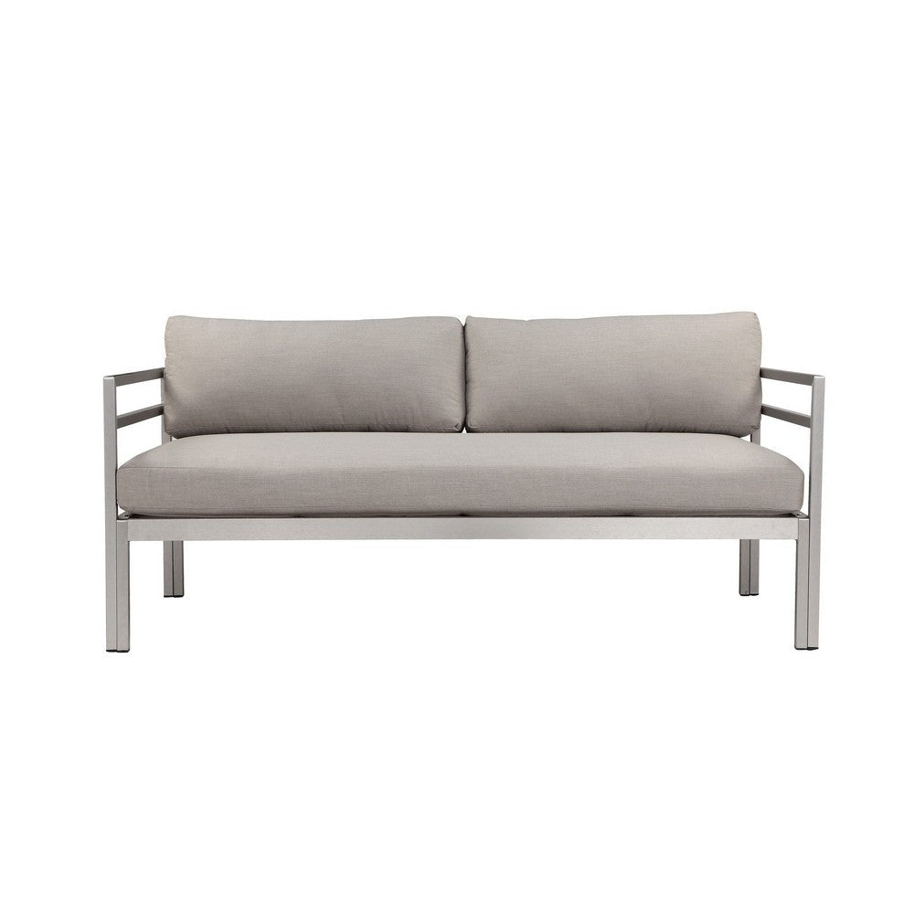 Billy 65 Inch Modern Outdoor Sofa Gray Aluminum Frame Fabric Cushions By Casagear Home BM287770