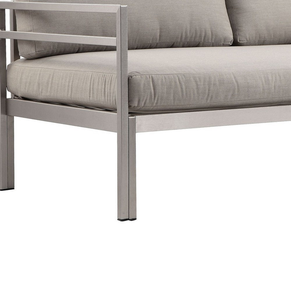 Billy 65 Inch Modern Outdoor Sofa Gray Aluminum Frame Fabric Cushions By Casagear Home BM287770