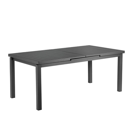 Meta 95 Inch Extendable Dining Table, Gray Aluminum Frame, Plank Style Top By Casagear Home