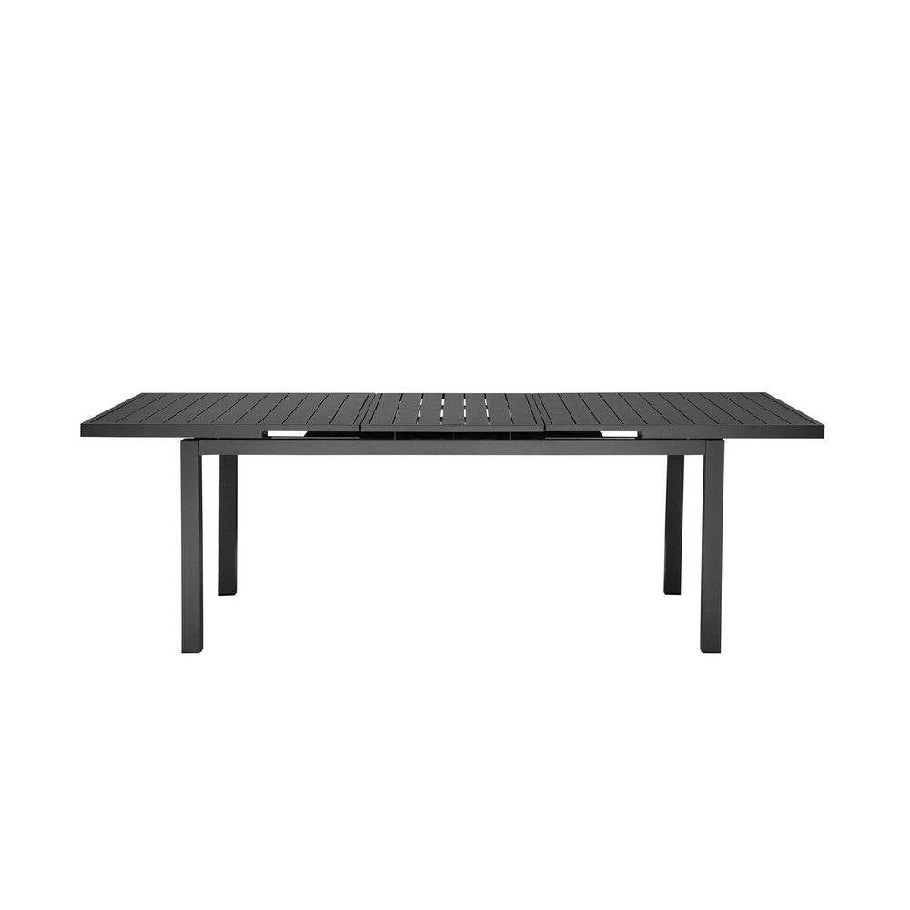 Meta 95 Inch Extendable Dining Table Gray Aluminum Frame Plank Style Top By Casagear Home BM287779