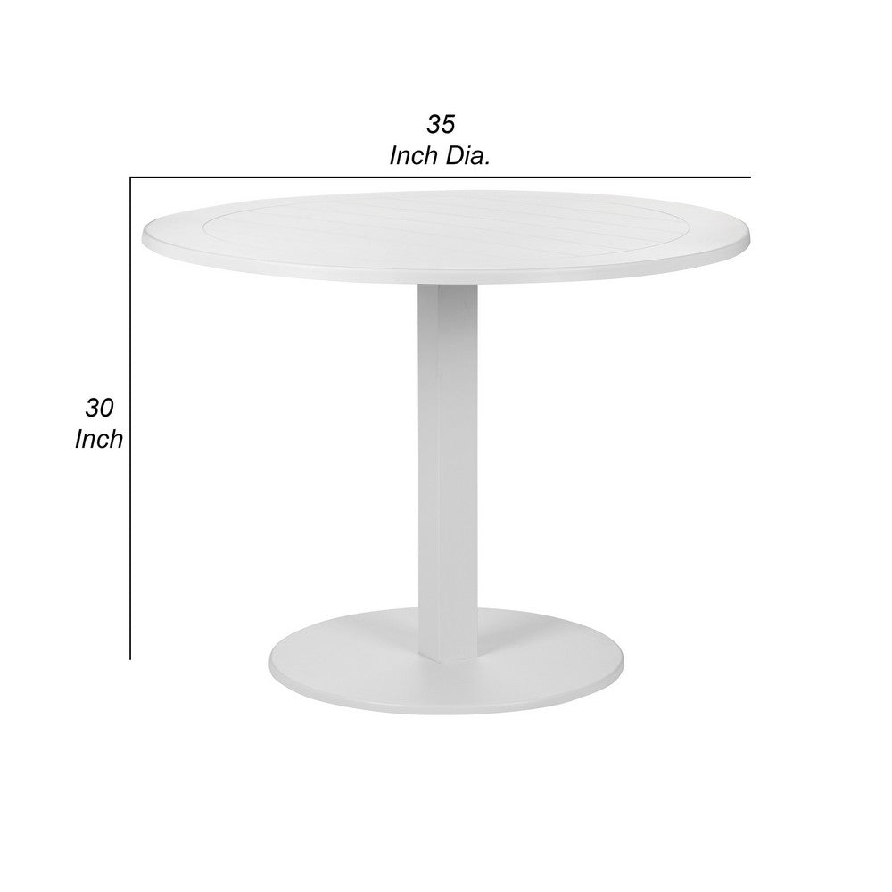Keli 35 Inch Round Dining Table White Aluminum Frame Foldable Design By Casagear Home BM287782
