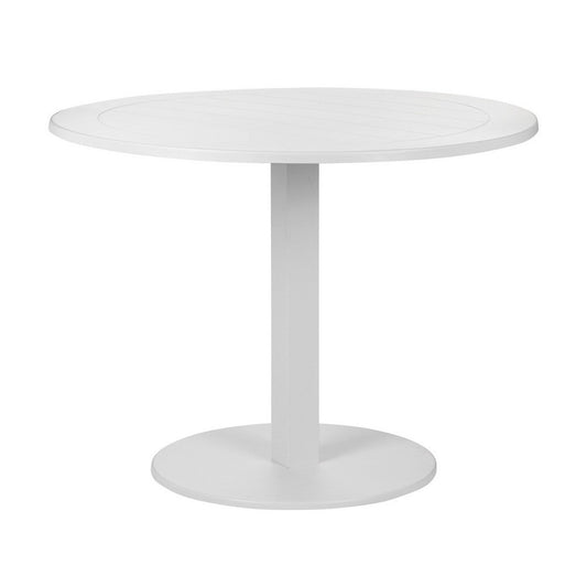 Keli 35 Inch Round Dining Table, White Aluminum Frame, Foldable Design By Casagear Home