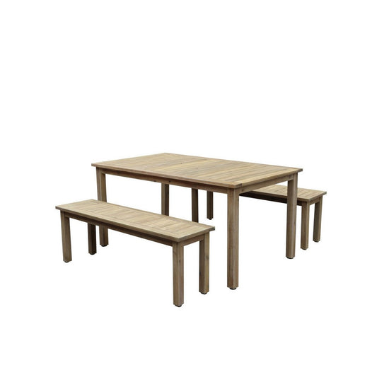 Felix 3 Piece Modern Dining Set, Natural Brown Acacia Wood Frame, 6 Seater By Casagear Home