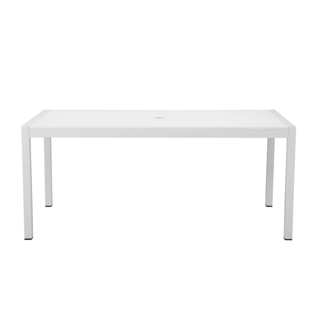 Fifi 71 Inch Outdoor Dining Table, Polyresin Top, White Aluminum Frame By Casagear Home