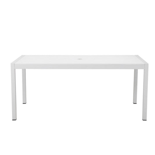 Fifi 71 Inch Outdoor Dining Table, Polyresin Top, White Aluminum Frame By Casagear Home