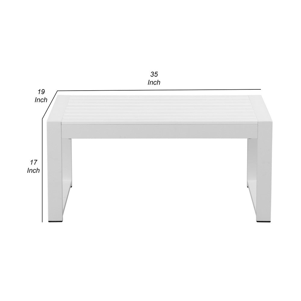 Lark 35 Inch Outdoor Coffee Table White Aluminum Frame Polyresin Top By Casagear Home BM287801