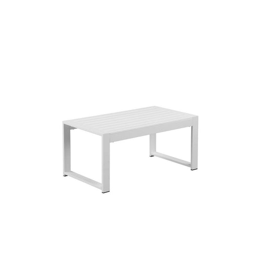 Lark 35 Inch Outdoor Coffee Table, White Aluminum Frame, Polyresin Top By Casagear Home