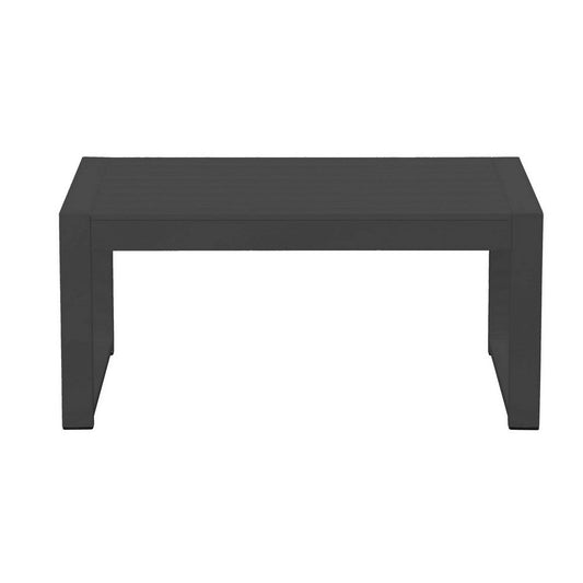 Kili 35 Inch Coffee Table, Polyresin Surface, Jet Black Aluminum Frame By Casagear Home