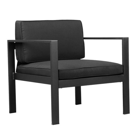 Kili 29 Inch Armchair, Jet Black Aluminum Frame, Water Resistant Fabric By Casagear Home