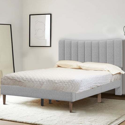 Tripp Modern Full Platform Bed Frame with Channel Tufted Headboard, Gray By Casagear Home