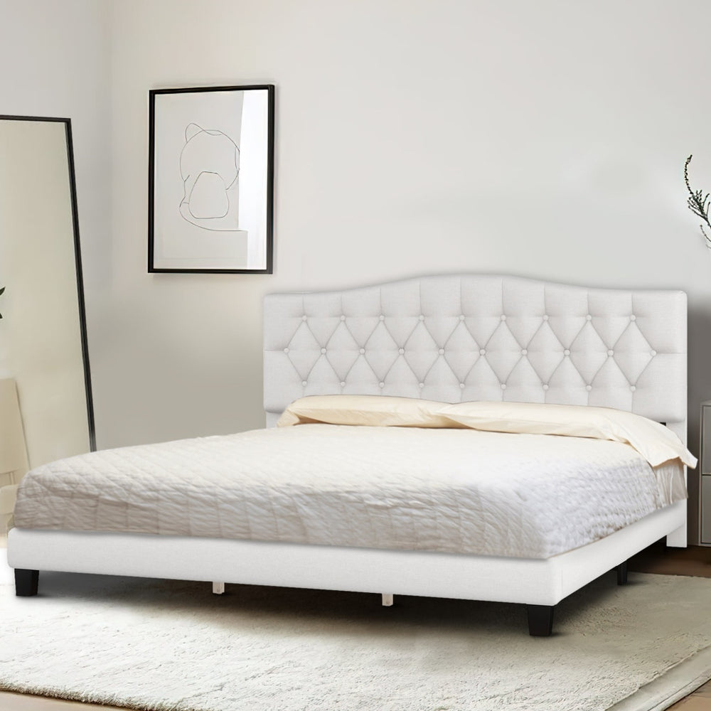 Cody King Bed | Diamond Button Tufted Headboard | Beige