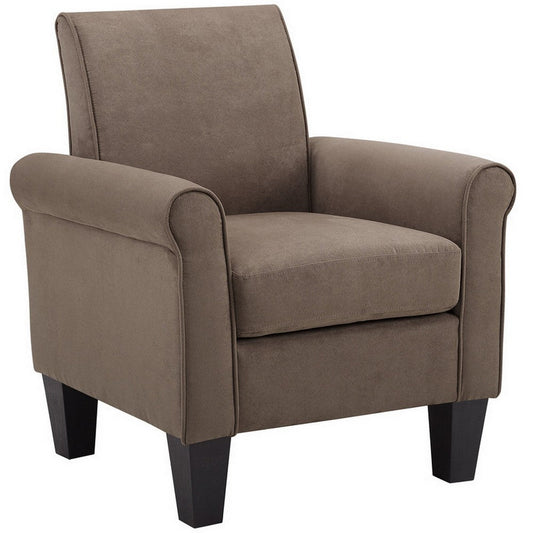 Kian 29 Inch Modern Accent Armchair, Rolled Arms, Light Brown Microfiber By Casagear Home