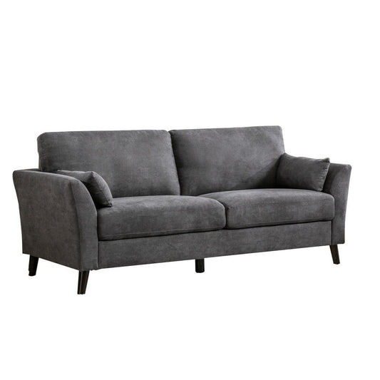 Otto 77 Inch Sofa, Throw Pillows, Padded Cushions, Dark Gray Velvet Fabric By Casagear Home