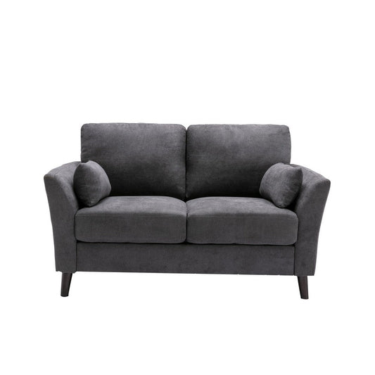 Otto 57 Inch Loveseat, Throw Pillows, Padded Cushions, Dark Gray Velvet By Casagear Home