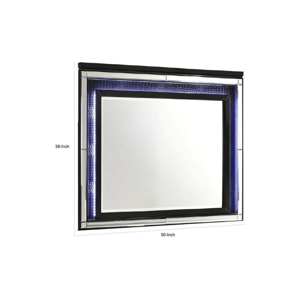 Kya 38 x 50 Vanity Dresser Mirror with Built In LED Lighting Glam Black By Casagear Home BM287975